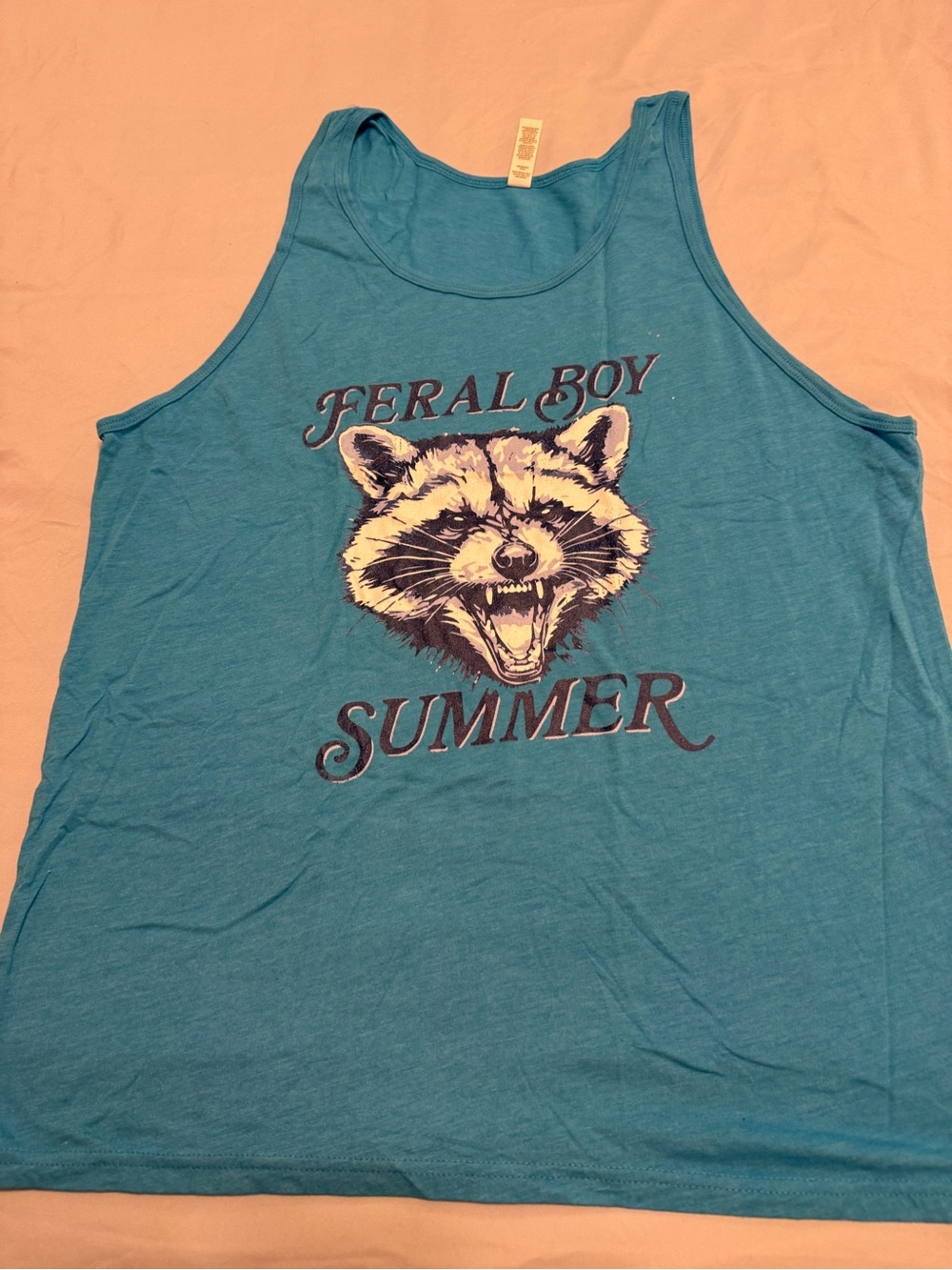 Bella Canvas Teal Men's Graphic Tank with Raccoon Print